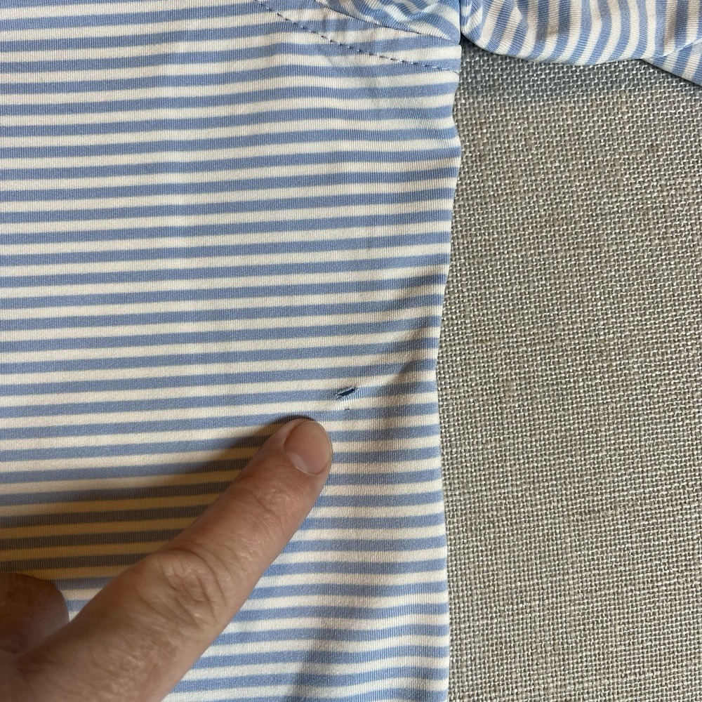 Peter Millar Men's Light Blue Striped Summer Comfort Golf Polo Shirt L *FLAW* - Picture 5 of 9